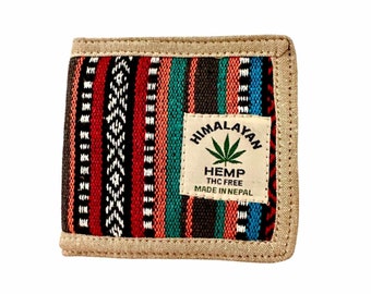 Cartera de cáñamo puro resistente al sudor y la humedad, fabricada en Gheri, para hombres y mujeres. Cartera delgada plegable con múltiples ranuras para tarjetas. 100 % vegana y natural.
