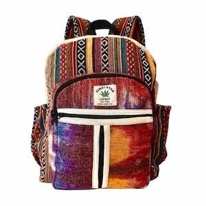 Sac à dos de petite taille pour l'école, le collège, les voyages et la randonnée. Sac à dos élégant en tissu de chanvre. Sac à dos unisexe classique multicolore multi-poches