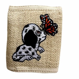 Portefeuille à trois volets en chanvre pour garçon et fille. Tissu de chanvre naturel respectueux de l'environnement. Mini portefeuille brodé à la main pour chien. Portefeuille pour pièces de monnaie et espèces.