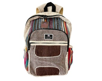 Strong back pack for school college travelling laptop. Made from natural hemp with standard size for daily use. Unbreakable YKK zipper chain