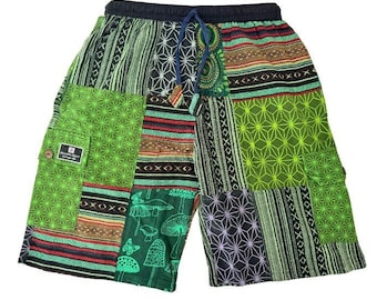 Handmade Cotton Patchwork Shorts: Relaxed Fit Bohemian Style