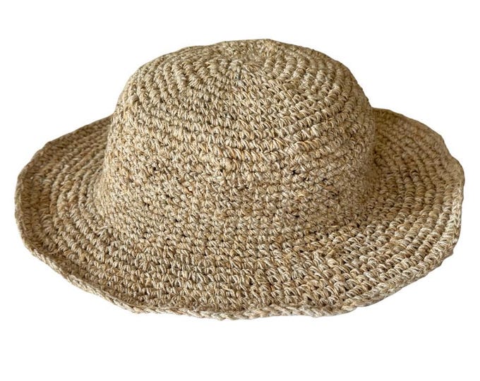 Hand Knitted Hemp Sun Hat: Wide Brim, Foldable Beach Hat