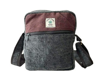 Small mini hemp messenger bag for men and women. Eco Friendly vegan material shoulder bag. Fashionable both sides unique bag for daily use.