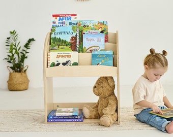 Large Wooden Kids Bookshelf, Montessori Bookshelf for Kids, Children's Room Organizer, Beautiful Toy Storage, Kids Furniture, Nursery Decor