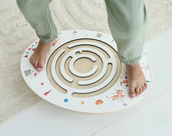 Planche d'équilibre labyrinthe, jouet oscillant en bois, planche oscillante, planche Montessori pour enfants et tout-petits, activité pour enfants, cadeaux d'anniversaire pour enfants