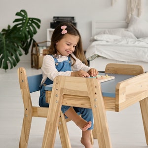 Kids desk and chairs, gifts for kids, Montessori furniture, Kids bedroom furniture, Toddler desk, Wooden kids table and chairs image 2