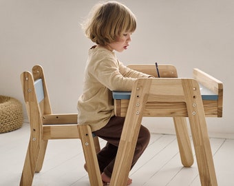 Kinderschreibtisch und Stühle, Geschenke für Kinder, Montessori-Möbel, Kinderzimmermöbel, Kleinkindschreibtisch, Holzkinder-Tisch und Stühle