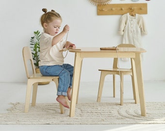 Montessori meubelen - houten kindertafel en stoelen set, Houten tafel Kindermeubels, Kindertisch, Peutertafel, Bureaus, tafels & stoelen