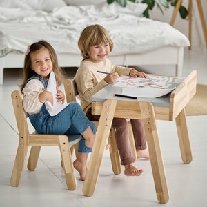 Kids desk and chairs, Kids furniture Montessori, Kids bedroom furniture, Toddler desk, Wooden kids table and chair set, Children desk