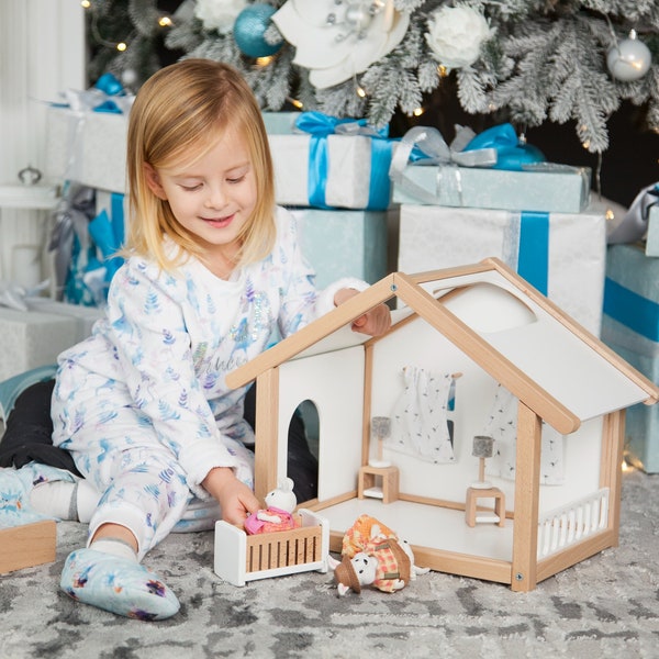 Wooden dollhouse with furniture, Doll house kit, Fairy house, Nursery decor, 2nd birthday girl gift, Mini house, Tiny house, Fairy houses