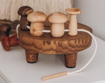 Jouet de laçage en bois de champignon, jouets pour tout-petits, jouets Montessori, cadeaux pour tout-petits, cadeaux de Noël Montessori pour tout-petits pour enfants Décor de pépinière de champignons