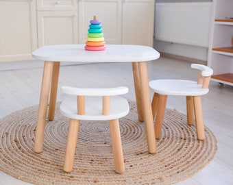 Ensemble table de jeu et chaises en bois, meubles Montessori pour enfants, table d'activités pour tout-petits, table de jeu rectangulaire, cadeau pour petit enfant