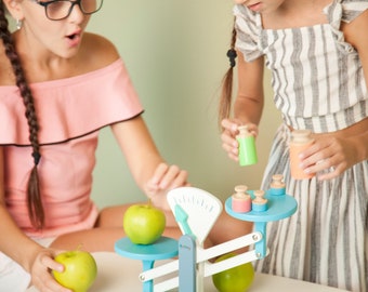 Montessori Wooden Balance Scale Toy, Pretend Play Kitchen, Waldorf Toddler Toy, Kids Birthday Gift