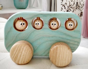 Wooden Bus, Push Toy, Wooden toy car, Christmas gifts for kids, Montessori Toys, Wood toys, Wooden car, Boy nursery decor, Wooden baby toys