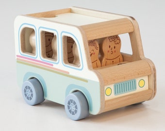 Wooden bus with 6 passengers toy, Montessori bus toy, Wooden toy bus, Skill toy, Fidget toy, Kids gifts, Wooden toys, Kids toys