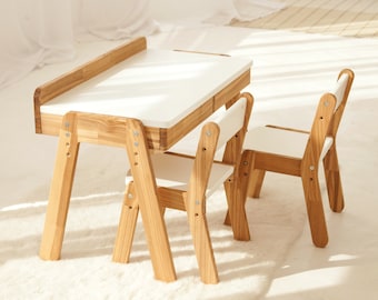 Muebles Montessori para niños, Juego de mesa y sillas para niños, Mesa para niños pequeños, Mesa y silla de sala de juegos, Escritorio de madera para niños, Mesa de actividades