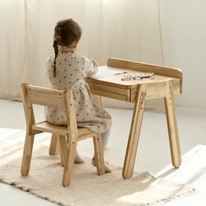 Kids desk and chairs, gifts for kids, Montessori furniture, Kids bedroom furniture, Toddler desk, Wooden kids table and chairs zdjęcie 10