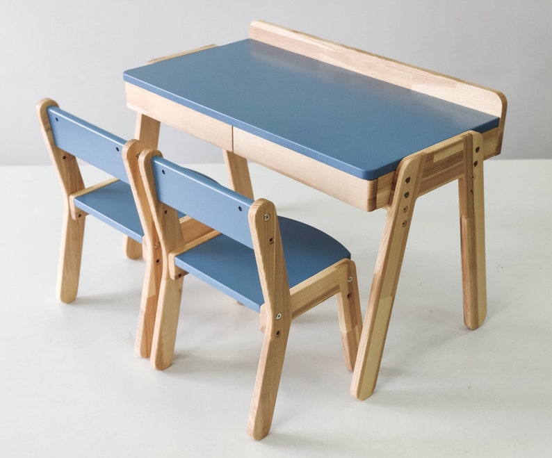 Kids desk and chairs, gifts for kids, Montessori furniture, Kids bedroom furniture, Toddler desk, Wooden kids table and chairs zdjęcie 8