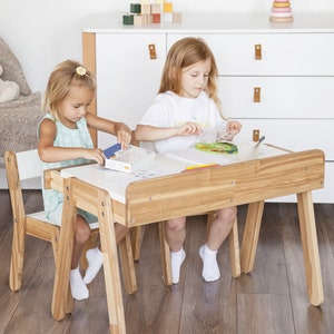 Montessori Kid furniture, Kid table and chair set, Toddler table, Playroom Table And Chair, Wooden Desk for kids, Activity Table image 2