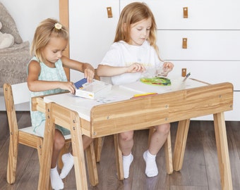 Kindertafel en stoelset, kinderleertafel, Montessori kindermeubilair, speelkamertafel en stoel, houten stoel voor kinderen, activiteitentafel