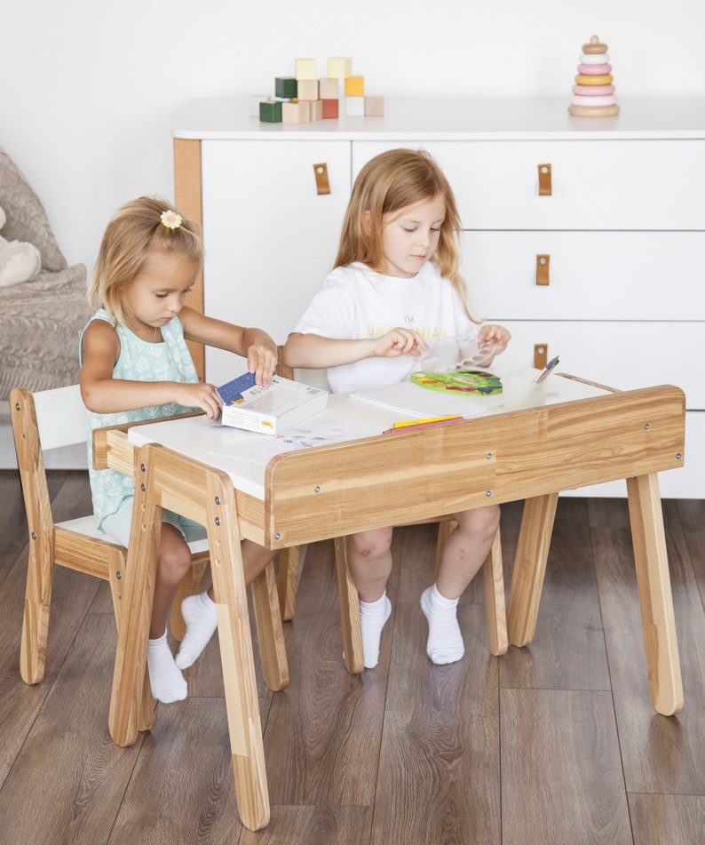 Montessori Kid furniture, Kid table and chair set, Toddler table, Playroom Table And Chair, Wooden Desk for kids, Activity Table image 2