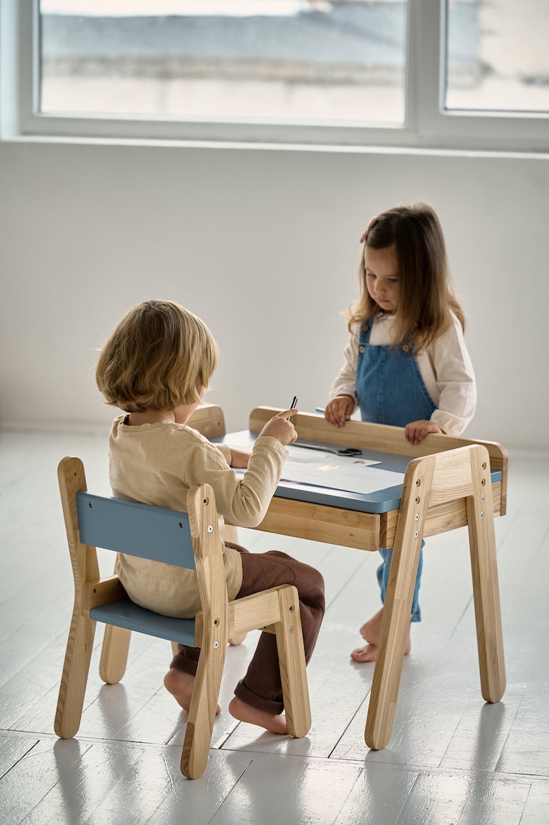 Montessori Kid furniture, Kid table and chair set, Toddler table, Playroom Table And Chair, Wooden Desk for kids, Activity Table image 8