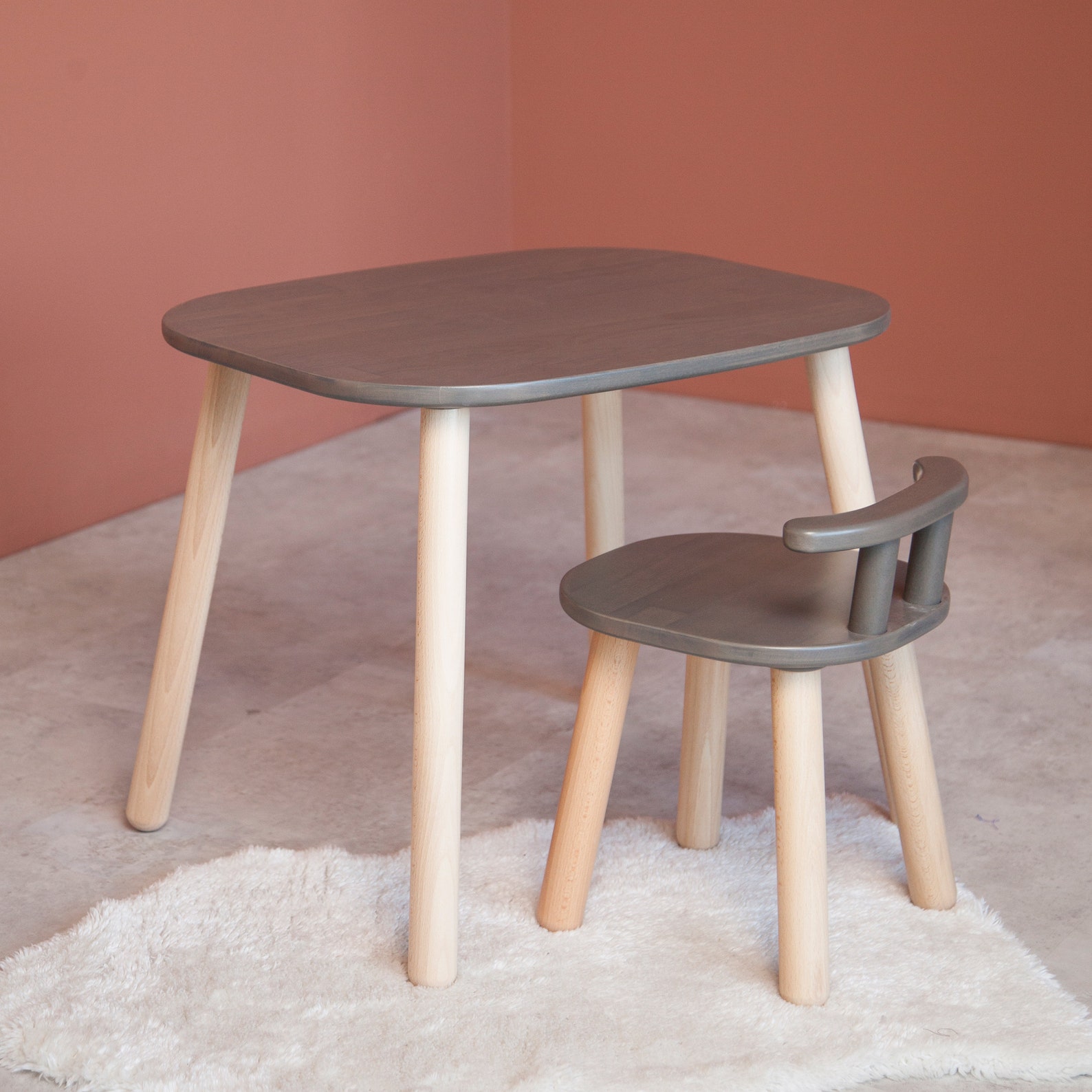 Montessori Furniture Wooden Kids Table and Chairs Set Etsy