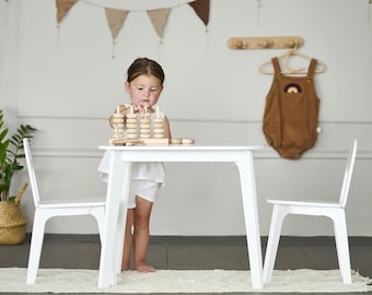 White Montessori furniture, Toddler table and chairs, Wooden table Kids furniture, Toddler table, Kids table and chair set, Gift Christmas