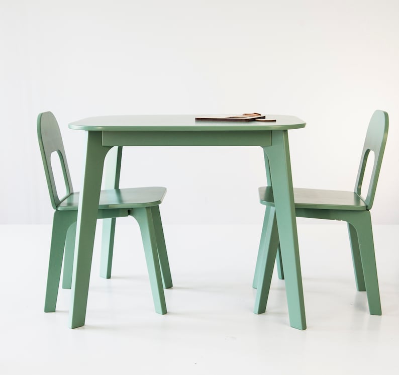 Montessori table and chair set, green wooden kids table and chairs, preschool table and chair set, toddler montessori desk with table image 6