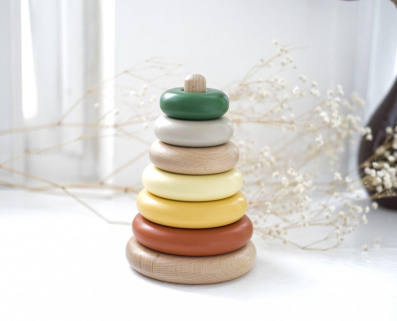 Natural Wood Pyramid Stacker Toy, Montessori Learning Toy, Eco Friendly Nursery Decor, Kids Gift