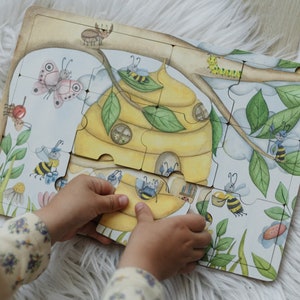 Montessori puzzle with Honey Bees, Baby puzzle, Kids jigsaw puzzle, Life Cycle puzzle, Kids wooden toys, Waldorf toys, Sensory toys 3 years image 2