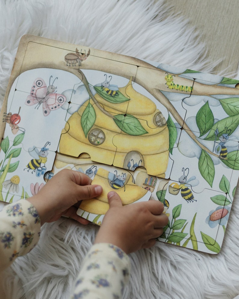 Montessori puzzle with Honey Bees, Baby puzzle, Kids jigsaw puzzle, Life Cycle puzzle, Kids wooden toys, Waldorf toys, Sensory toys 3 years image 2