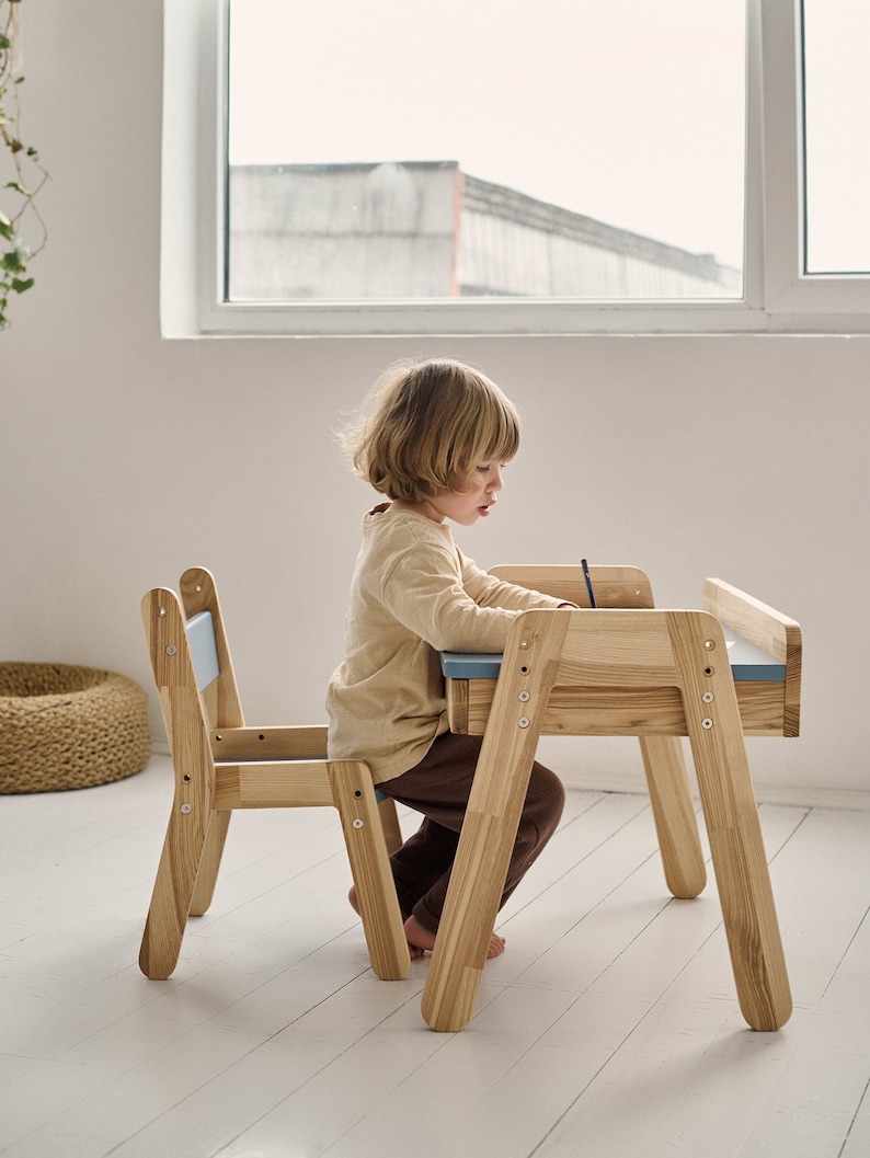 Kids desk and chairs, gifts for kids, Montessori furniture, Kids bedroom furniture, Toddler desk, Wooden kids table and chairs image 1