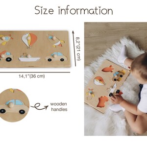 Montessori baby toys with cars Waldorf toys Learning board Toddler toys Baby boy 1st Birthday gift Christmas baby gift Wooden puzzle board image 6