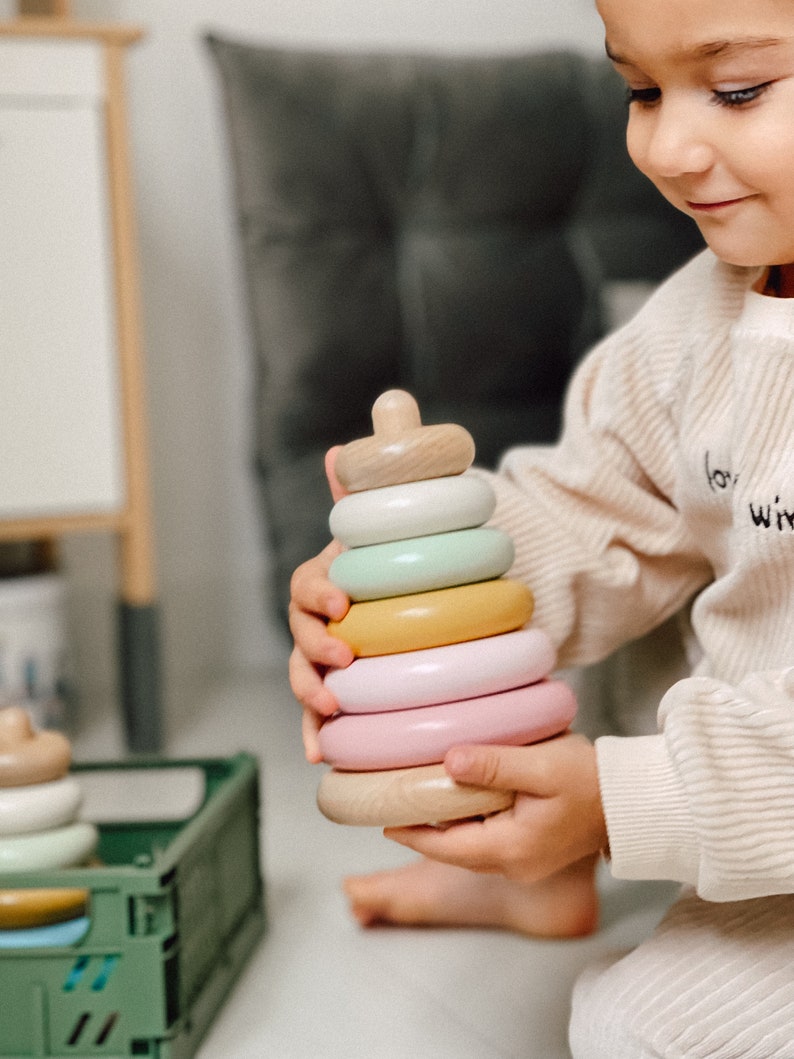 Baby toys, Toddler toys, Stacking rings Toy, Wooden stacking toy, Wooden blocks, Montessori toys, Wooden toys, Toddler gift, Baby girl gift 3 - Pink Colors