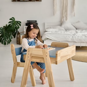 Kids desk and chairs, Kids furniture Montessori, Kids bedroom furniture, Toddler desk, Wooden kids table and chair set, Children desk image 2