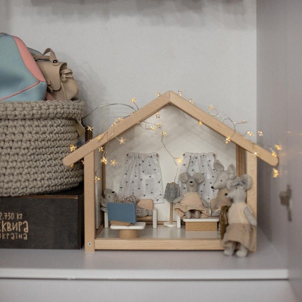 Maison de poupée en bois avec meubles, kit Dollhouse, Maison de fées, Décoration de chambre d'enfant, Cadeau de fille du 2e anniversaire, Mini maison, Petite maison, Maisons de fées