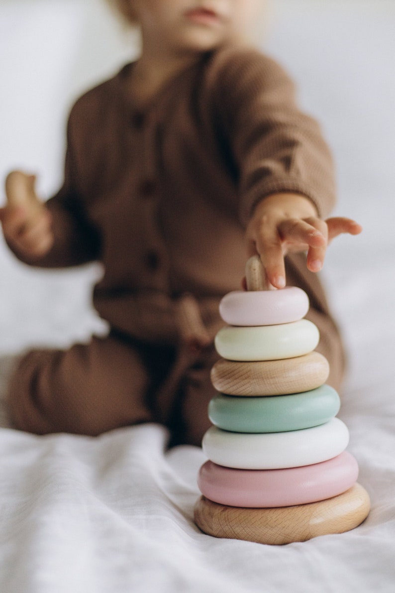 Natural Wood Pyramid Stacker Toy, Montessori Learning Toy, Eco Friendly Nursery Decor, Kids Gift image 1