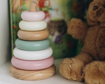 First birthday gift, Baby toys, Toddler toys Wooden stacking toys, Stacker toys, Wooden toys, Montessori toys 1 year old , Wood stacker ring