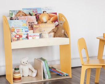 Großes Montessori-Bücherregal für Kinder, Holz-Kinderbücherregal, Kinderzimmer-Bücherregal, Montessori-Möbel für Kinder.