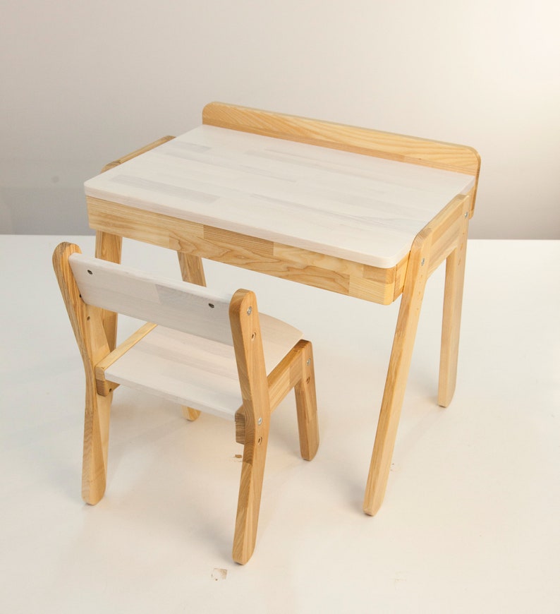 Kids desk and chairs, gifts for kids, Montessori furniture, Kids bedroom furniture, Toddler desk, Wooden kids table and chairs zdjęcie 9