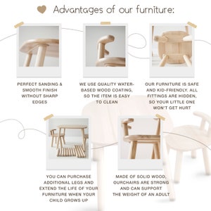 Ensemble table et chaises pour enfants Montessori, chaise en bois pour enfants, table pour tout-petits, meubles Montessori, table et chaises pour tout-petits, jardin d'enfants image 6