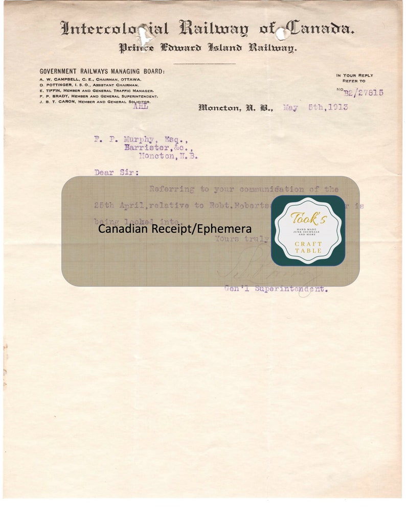 Canadian ReceiptEphemera-Digital Download