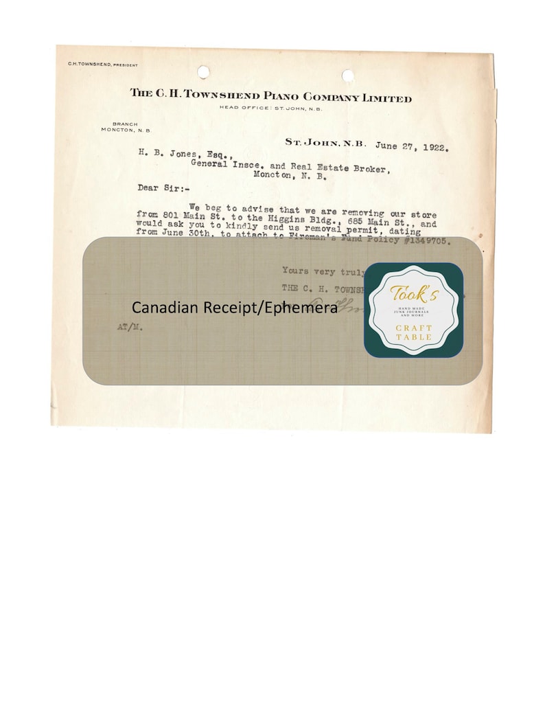 Canadian ReceiptEphemera-Digital Download