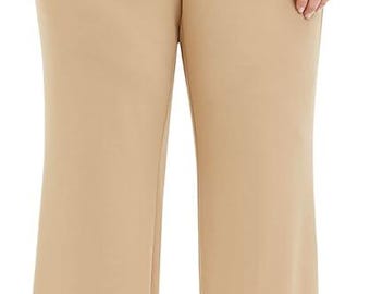 Pantalones de vestir elásticos de pierna ancha color beige con cinturón con anilla en O para mujer de INC Concepts