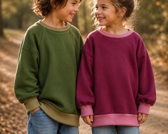 Oversized wollen trui met raglanmouwen, ronde hals, kindermodel - overjas - wollen overhemd/trui