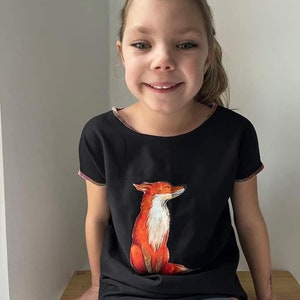 Visuell Design Tshirt handmade mit Bügelbild Fuchs Kinder weiß schwarz Bild 6