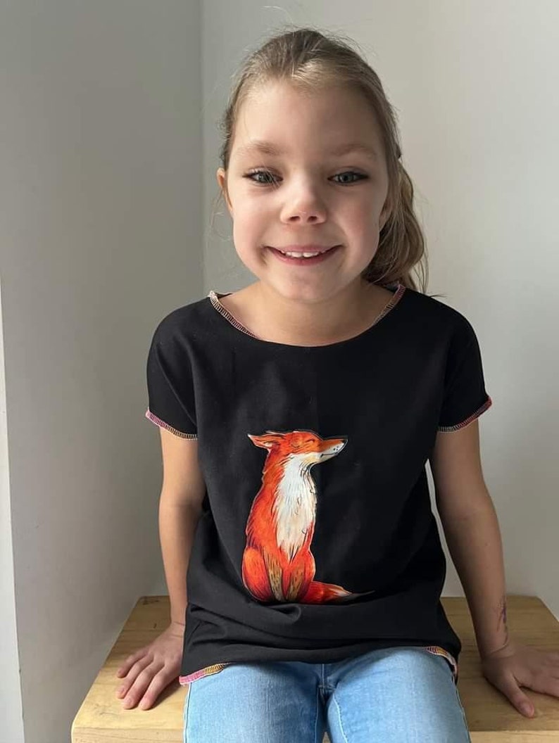 Visuell Design Tshirt handmade mit Bügelbild Fuchs Kinder weiß schwarz Bild 6