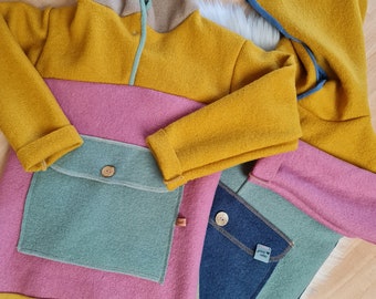 NOUVEAU : Pull à capuche Troyer coloré - coupe vent - pull poche poitrine - pull en laine - sweats à capuche jusqu'à la taille. 158, couleurs printanières
