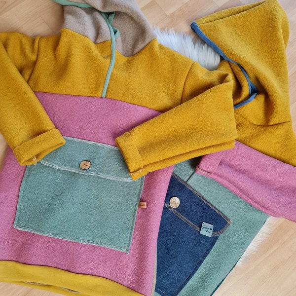 NEUHEIT: Troyer Kapuzenpullover Bunt  - Windbreaker - Pulli Brusttasche - Walkpullover  - Wolle - Hoodies Bis Gr. 158, Frühlingsfarben